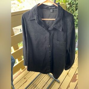 Velvet feeling long sleeve black button up shirt